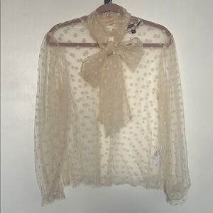 Banana Republic Sheer Cream Polka Dot Blouse